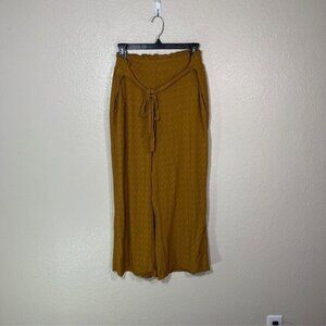 Mister Zimi Pants Womens 10 Tie Waist Wide Leg Mustard Yellow Flowy Crop